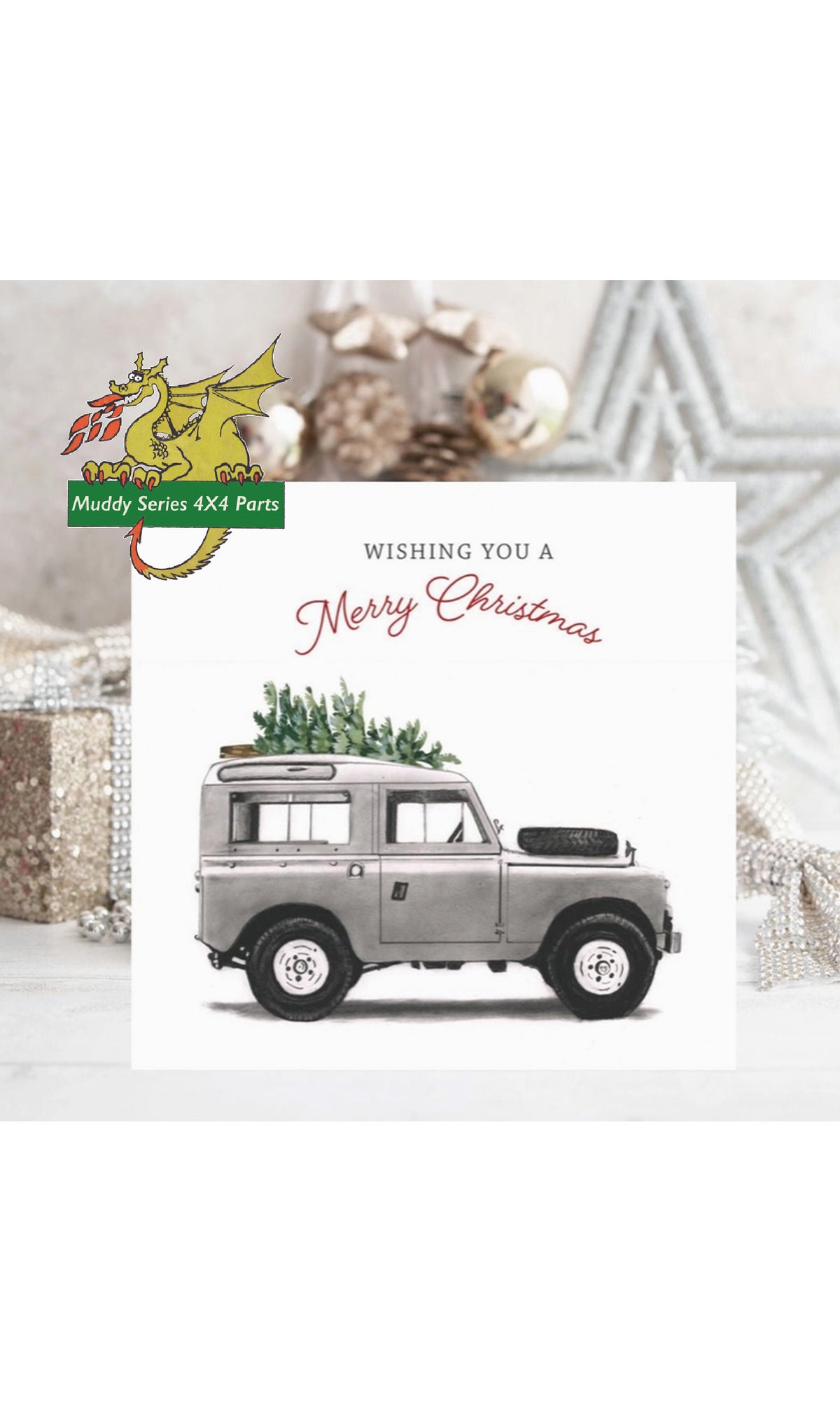 Land Rover Series 3 with Tree Merry Christmas Card 15 x 15cm FE106