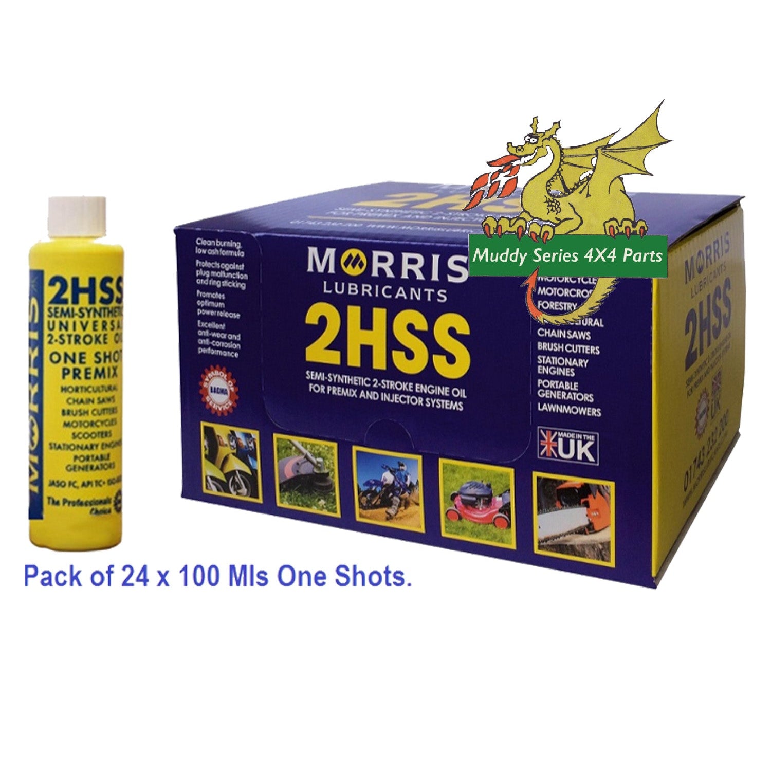 Morris Ground Force 2HSS Semi-Synthetic 2-Stroke Engine Oil 1 Shot pack 24 x 100ml bottle